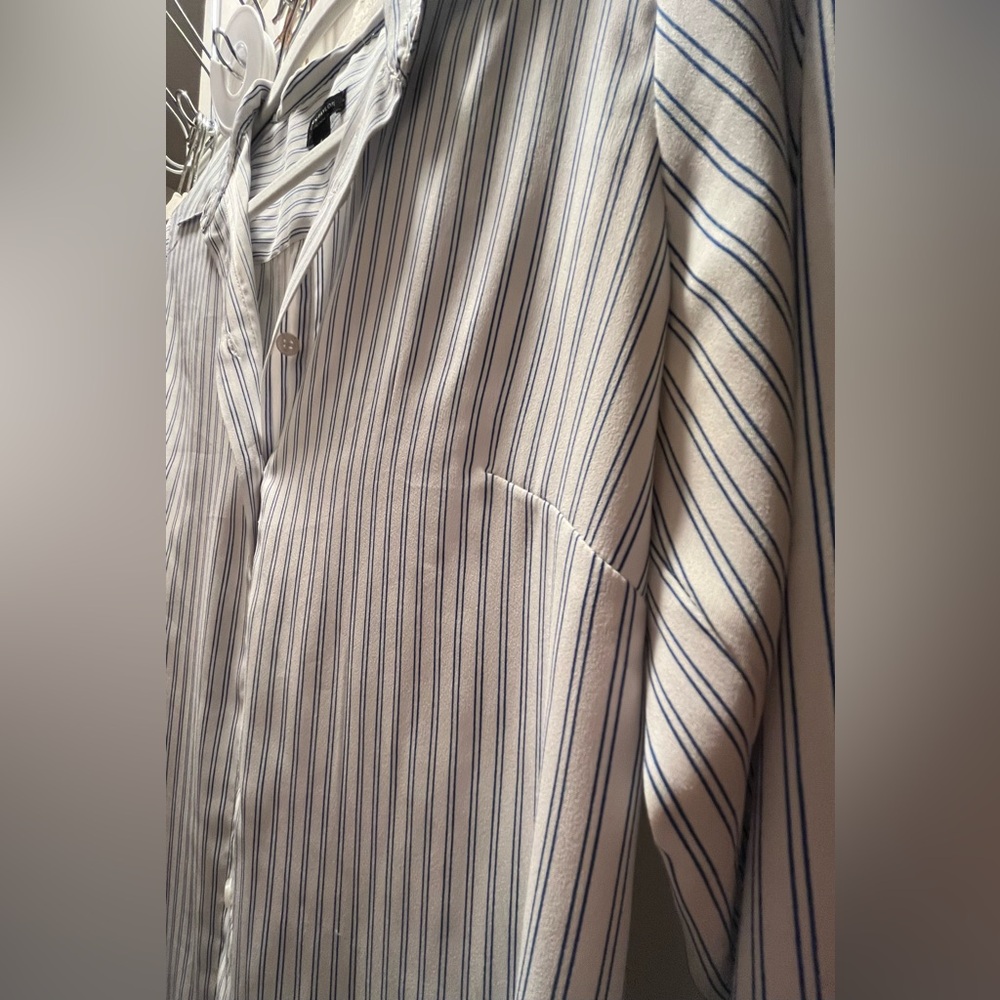 Ann Taylor Striped Button-Down Shirt in Blue and White - Picture 5 of 6